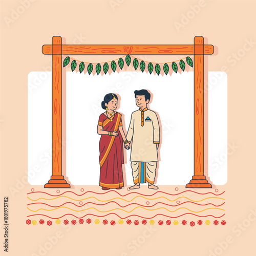 Minimal Indian Bride and Groom Illustration for Wedding Invitations