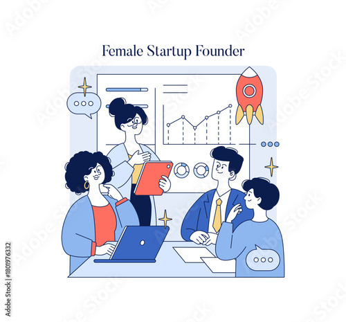 Female Startup Founder Leading Team Meeting Illustration