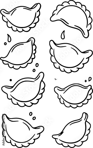 Seamless Dumpling Pattern with Boiling Drops Line Art