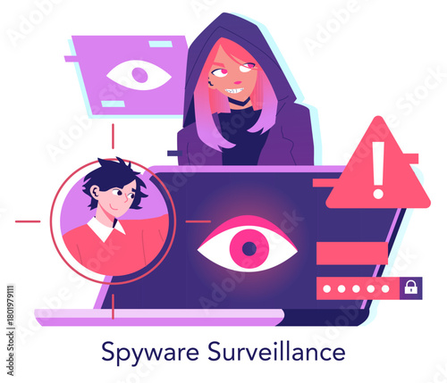 Hacker and Surveillance Vector Illustration in Action