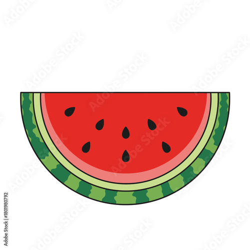 Juicy Slice of Summer: A vibrant slice of watermelon, bursting with refreshing sweetness, showcasing its juicy red flesh and iconic black seeds, evoking the spirit of summer.