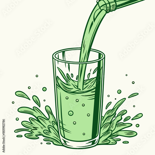 Green liquid being poured into glass