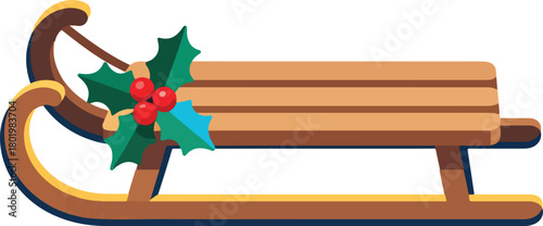 Christmas Wooden Sled With Holly Accent