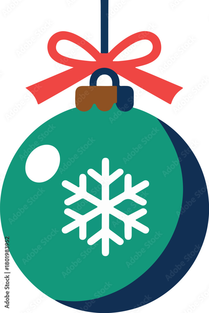 Fototapeta premium Classic Christmas Bauble With Red Bow and Snowflake
