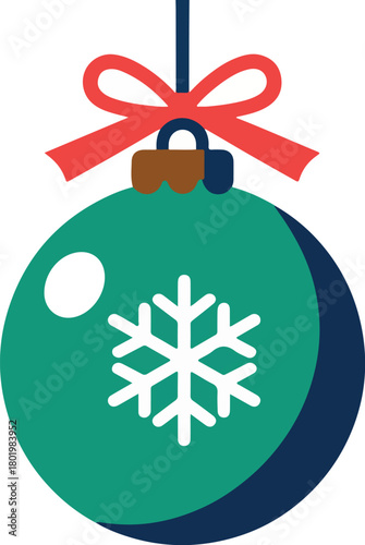 Classic Christmas Bauble With Red Bow and Snowflake