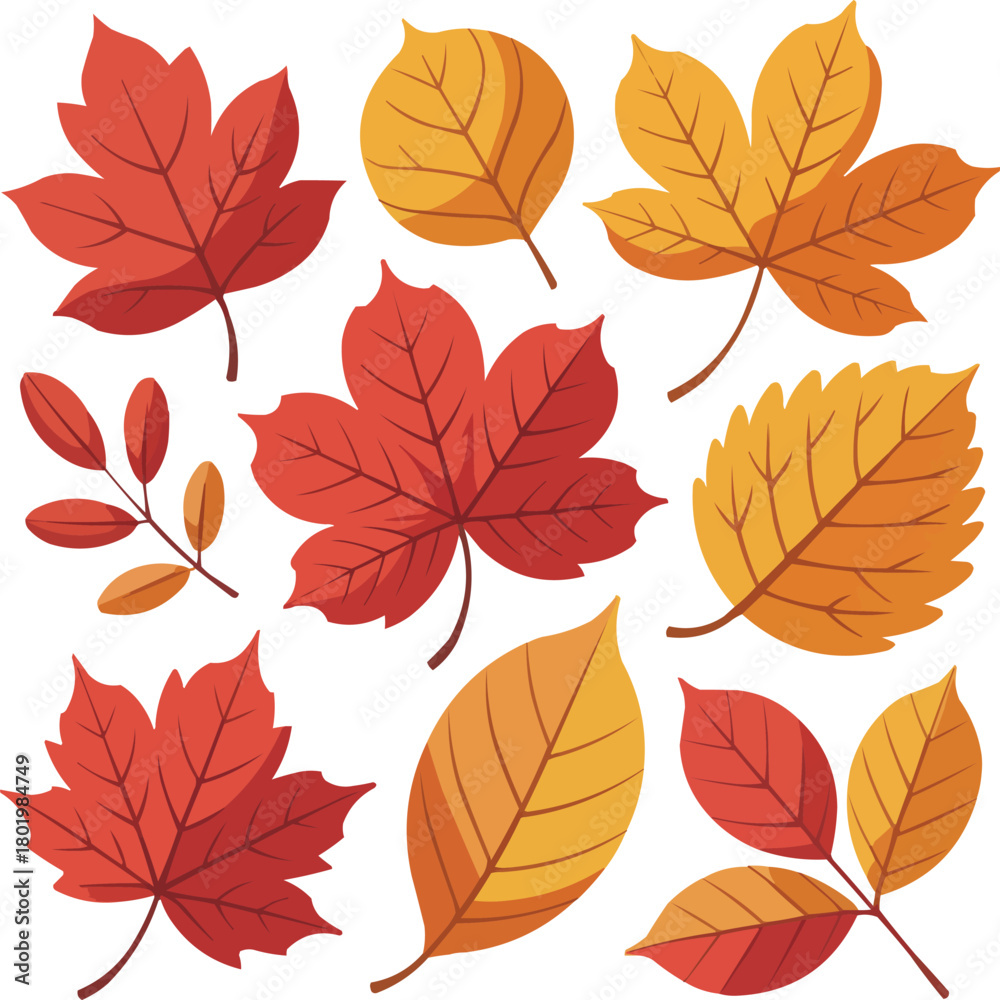 Obraz premium Autumn Leaves Collection Colorful Fall Foliage in Red, Yellow, and Orange