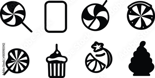 candy silhouette style minimal icon set vector art illustration on a white background.
