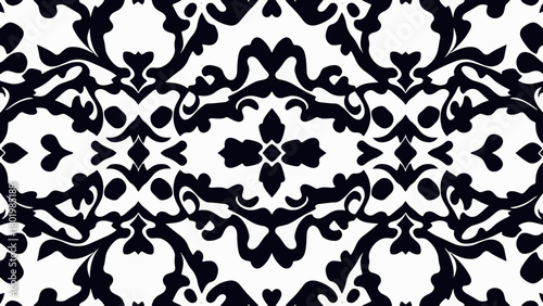 Seamless pink floral vintage pattern with ornate leaves and swirls