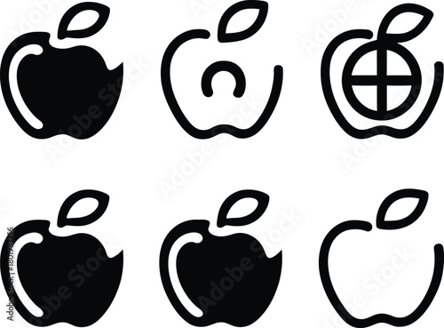 poisoned apple silhouette style minimal icon set vector  art illustration on a white background.
