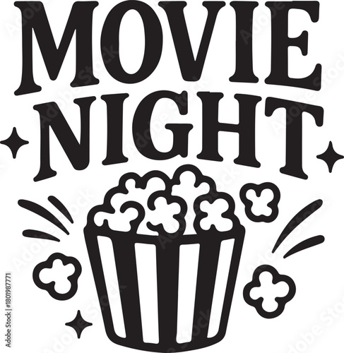 Movie night lettering with popcorn isolated on illustration