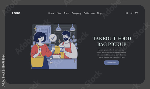 Takeout Food Pickup Interaction Vector Illustration