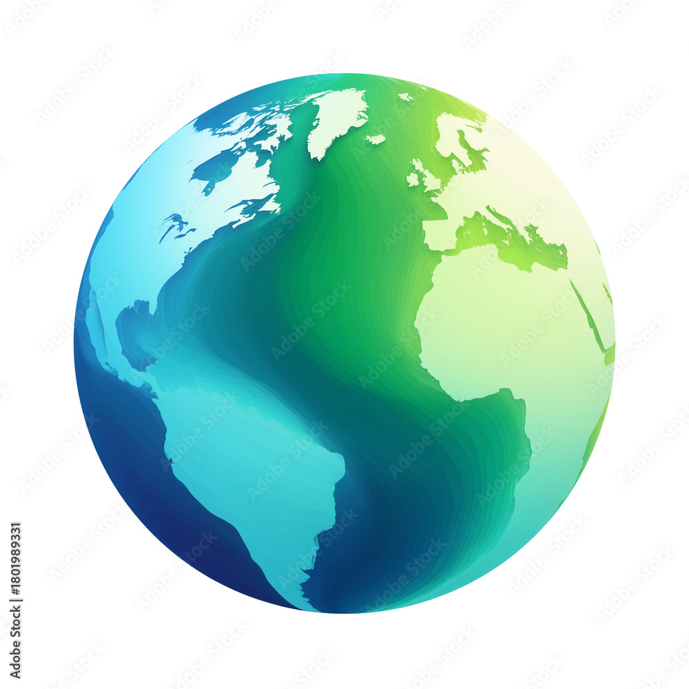 Naklejka premium Vibrant earth globe with continents glowing in a spectrum of blue and green hues isolated on transparent background