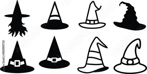 witch hat silhouette style minimal vector art illustration on a white background.
