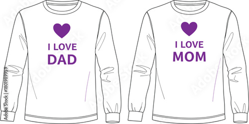 Matching I Love Dad Mom long sleeve shirts vector illustration, heart graphic design, parents gift apparel, family love typography mockup