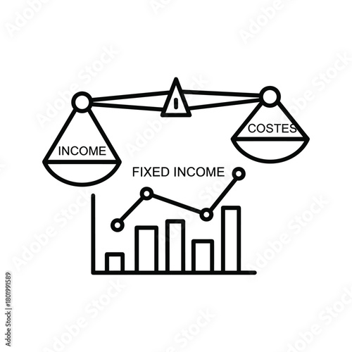 Income versus cost balance scale with fixed income graph