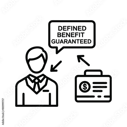 Defined benefit guaranteed concept with person and briefcase