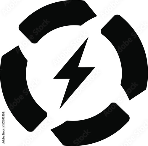 Modern electric lightning bolt icon within a segmented circle, symbolizing power, energy, charging, speed, efficiency, and technological innovation solutions.