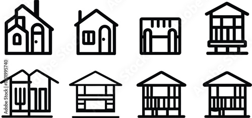 villa silhouette style minimal vector art illustration on a white background.
