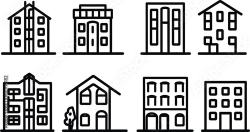 apartment silhouette style minimal vector art illustration on a white background.
