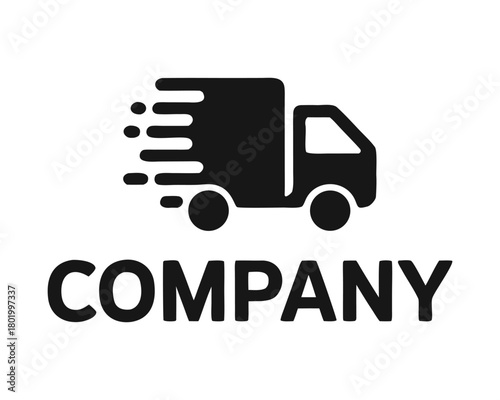 Speeding delivery truck icon, logistics transport company service logo