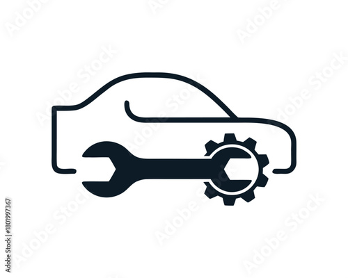 Automotive vehicle service and repair icon with wrench and gear symbol