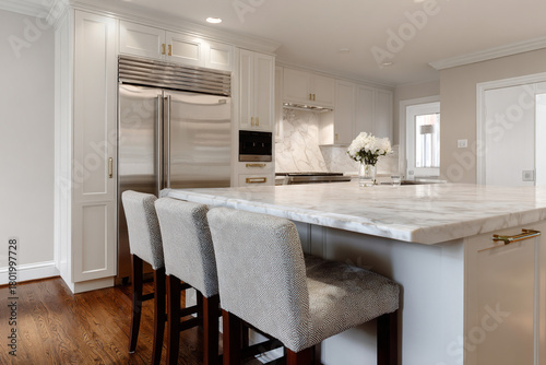 Kitchen island with stools.