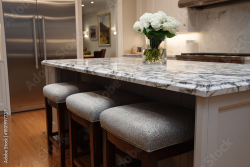 Kitchen island with stools.