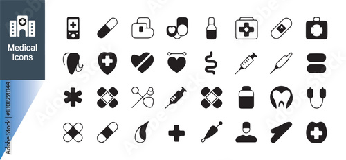 Healthcare Icon Collection. Medical Tools and Wellness Symbols Vector Eps 10