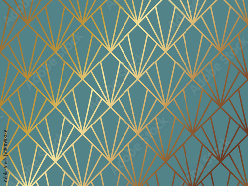 高級感のあるアールデコ模様の背景　ターコイズ＆ゴールド