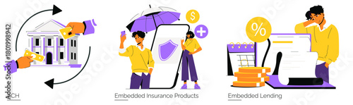 Financial Services Vector Illustration with People Interaction