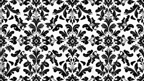 Black and white seamless floral damask pattern vintage ornamental design
