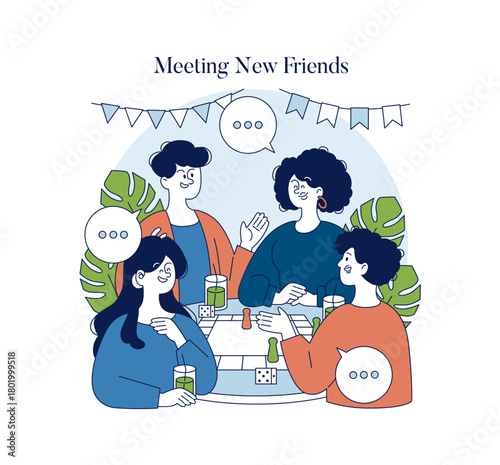 Group Meeting Over Board Game Vector Illustration