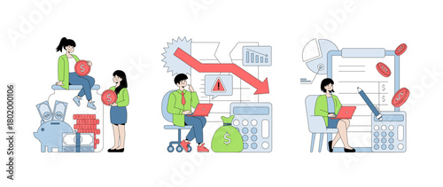 Financial Challenges and Savings Solutions Vector Illustration