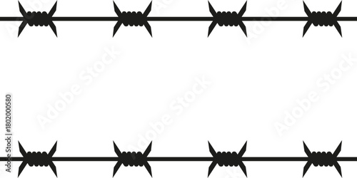 Vector Barbed Wire empty Frame isolated transparent background. Simple black Barb Wire Frame design with blank space for text. Ideal for International Holocaust remembrance Day banner placard cover. 