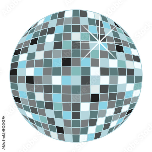 Disco. Vector illustration of realistic retro Disco Ball isolated white background. Perfect Disco party sphere template design. Ideal Disco Ball for retro poster banner . Editable stroke EPS 10