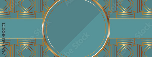 高級感のあるアールデコ模様のバナー　ターコイズ＆ゴールド