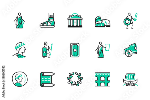 Ancient Rome - set of line design style icons