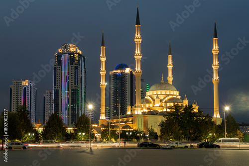 Landscape of the urban center of Grozny on a September night