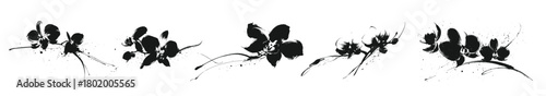 Abstract sumi-e orchid flower painting with expressive ink brush strokes on white background