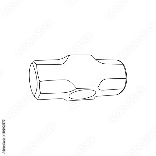 Illustration of a sledgehammer head with a handle hole in the center and rounded striking surfaces on ends