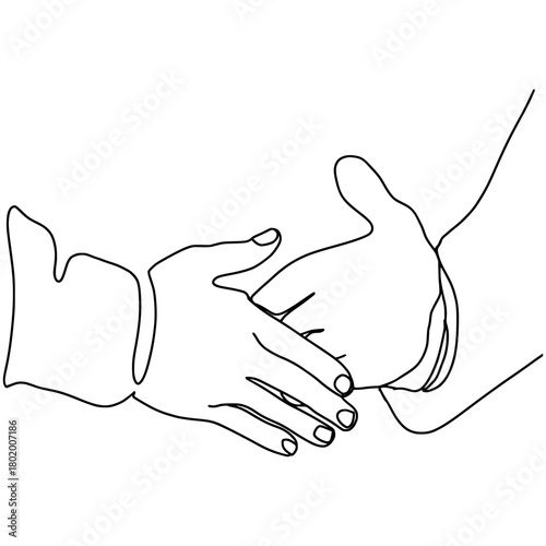 One line drawing of shaking hands to deal a contract. Continuous line drawing of business concept. Vector illustration design