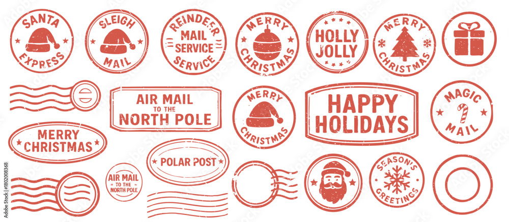 Fototapeta premium Vintage Christmas postmarks and holiday mail stamps set