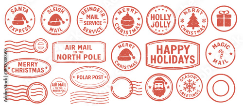 Vintage Christmas postmarks and holiday mail stamps set