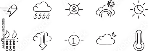 Weather Icons: Collection of simple, elegant icons representing various weather conditions, perfect for use in weather reports, apps, or design projects.