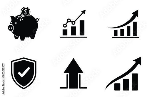 Financial growth and security icons isolated on white background. 