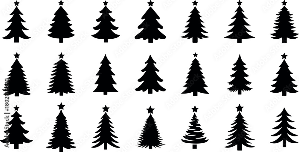 Obraz premium Christmas Tree Silhouette Icon Set.