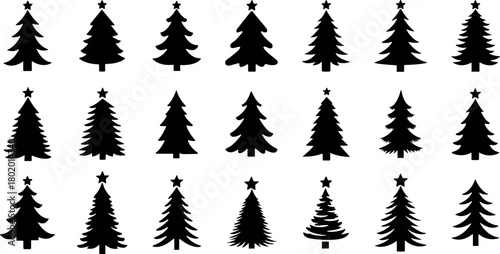 Christmas Tree Silhouette Icon Set.