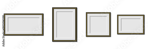 Premium Black and Gold Matting Photo Frame Mockup Set.Realistic 3D Gallery Wall Art Display.