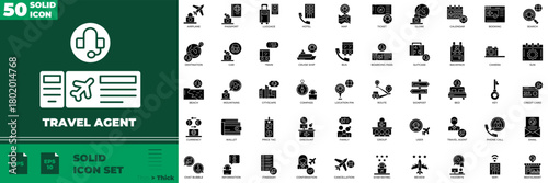 Travel Agent Solid Editable Icons set