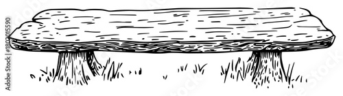 wooden bench made of logs vector sketch fine lines in ink engraving style